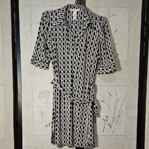 Laundry by Design Black and White Midi Sheath Dress with 3/4 Cuffed Sleeves